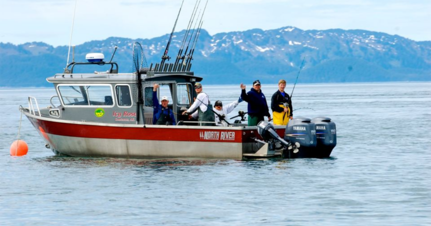 Alaskan Anglers fishing group with charter boat guide.